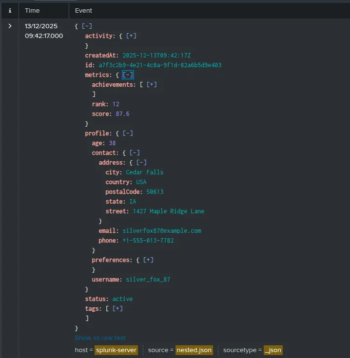 Splunk nested JSON example
