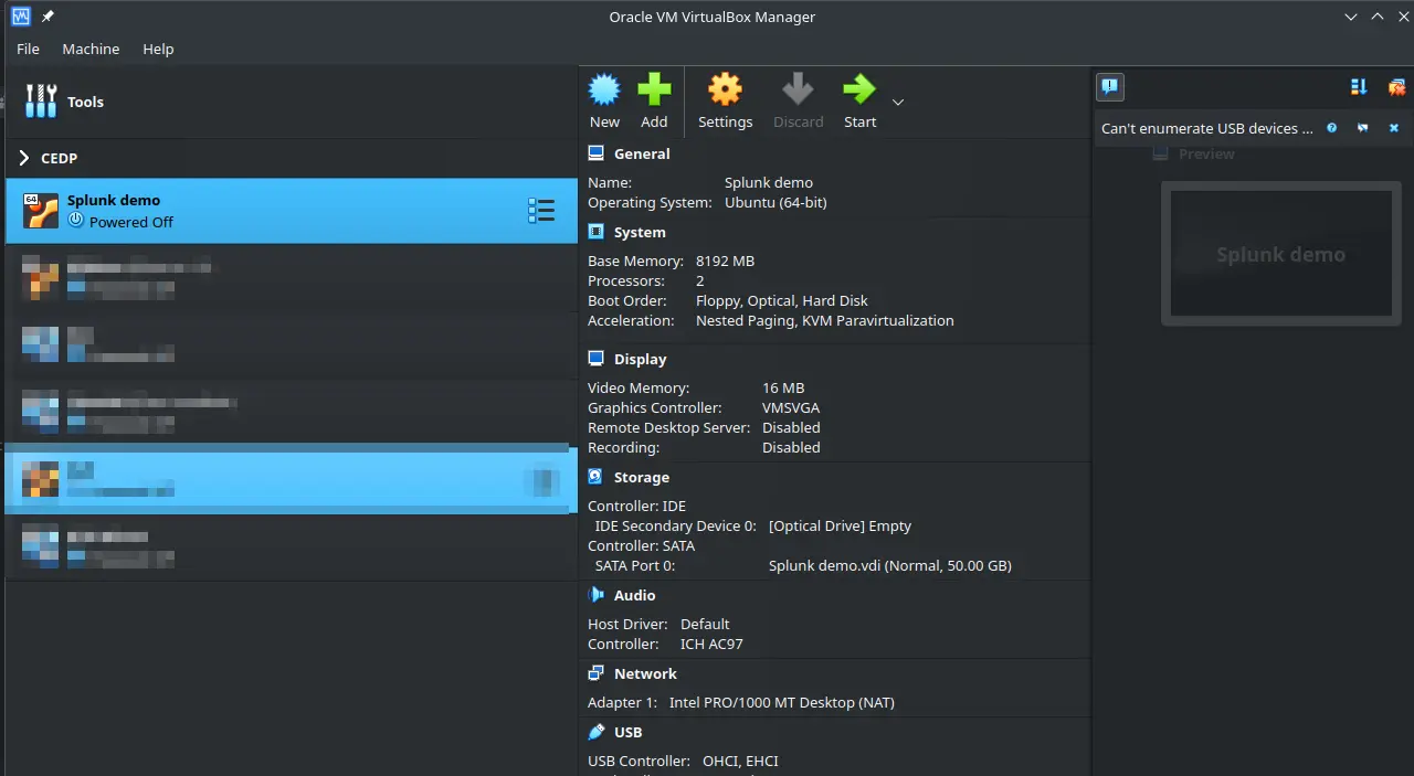 Splunk virtual machine for on-demand analysis (VirtualBox)